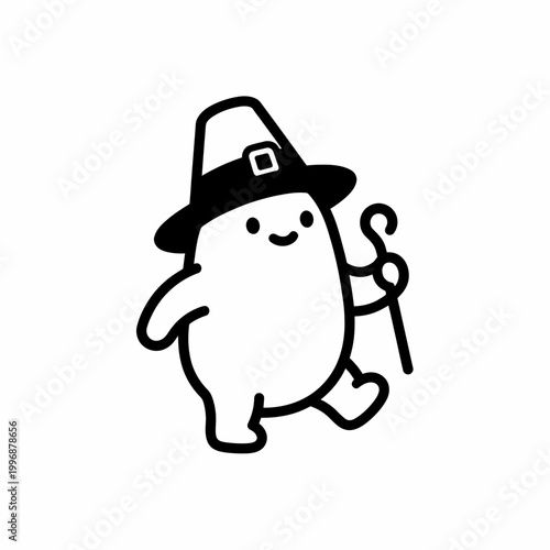 Smiling Cartoon Character Wearing Witch Hat.