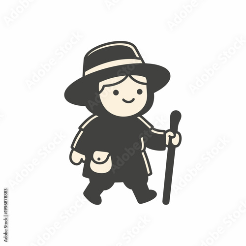Obraz na płótnie Smiling cartoon character in hat walking.