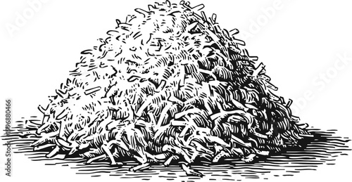 Pile of dried worm larvae in black and white vintage style, entomology and fishing bait concept