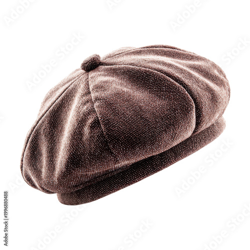 A stylish brown beret hat displayed on a black background