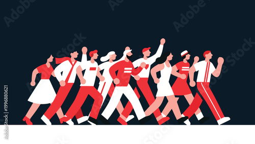 Illustration Of People Marching With National Spirit Vector Design Template