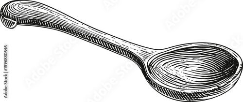 Wooden cooking spoon illustration, hand drawn kitchen utensil for mixing and serving food