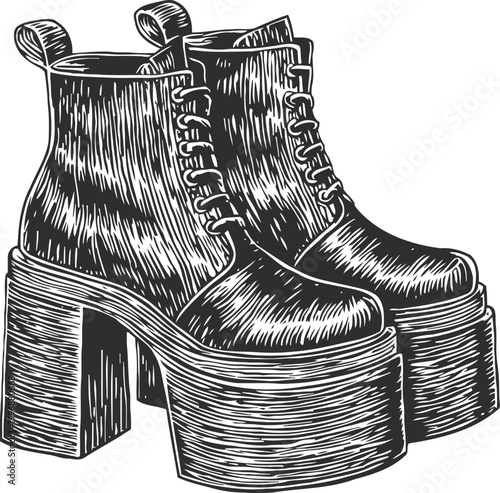 high platform boots with thick block heels and lace up front retro footwear for fashion and statement look