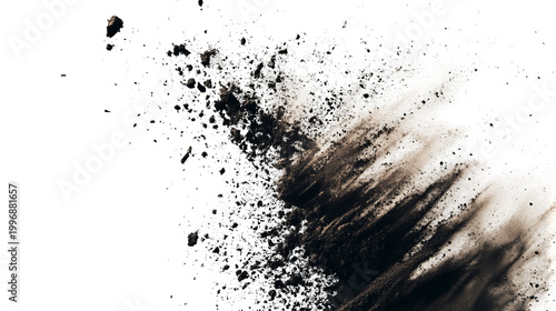 Aerial view showing an explosion and resulting dust cloud against a black backdrop