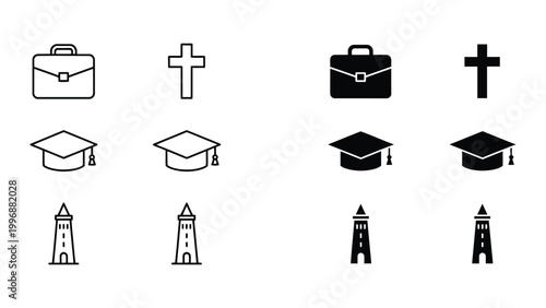 Contrast of traditional symbols in black and white and dark variants