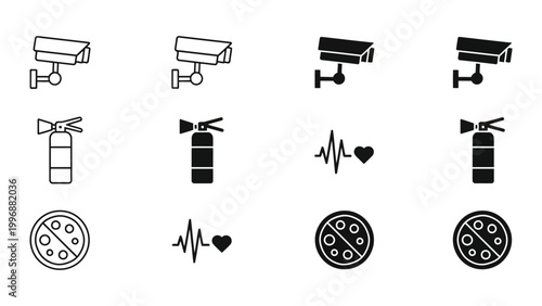 Icons representing various security and emergency equipment and symbols