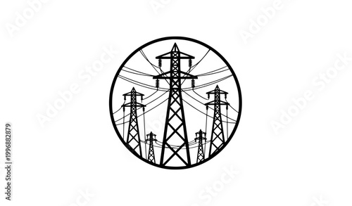 Utility pole silhouette badge black vector power line energy infrastructure logo icon