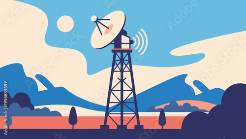 Illustration Of Satellite And Communication Tower Vector Design Template