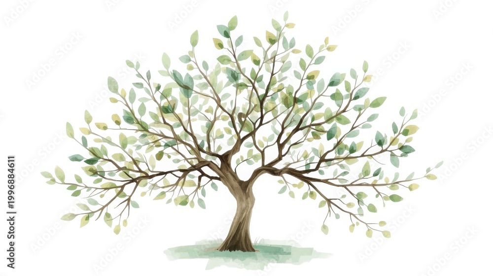Fototapeta premium Delicate watercolor cherry blossom tree in soft white background minimalist art