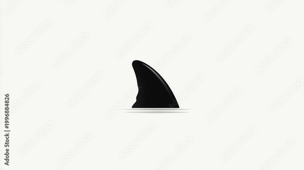 Fototapeta premium Minimalist black shark fin emerging from water on a clean white background