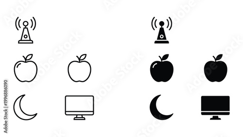 Contrasting icons depicting color variations and technology symbols