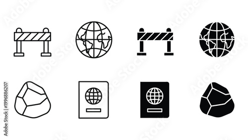 Collection of icons depicting travel, passport, and restricted access themes
