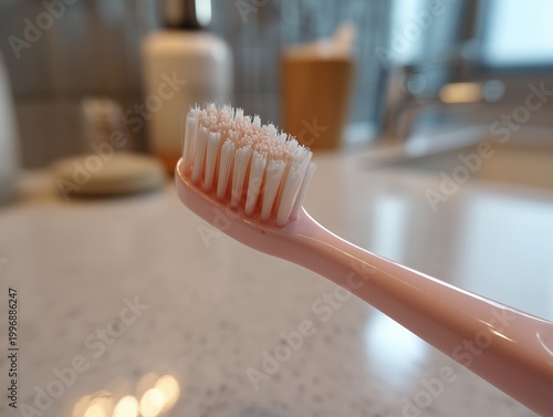 Toothbrush Close-Up in Modern Bathroom Interior