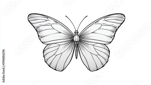 Elegant line art illustration of a butterfly with detailed wings and antennae