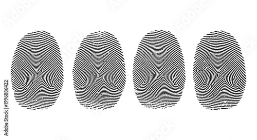 Four black and white fingerprints for identification purposes