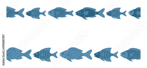 A School of Blue Fish Swimming in a Line
