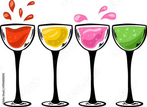 Cocktail glasses with colorful drinks for bar menu web design vector illustration