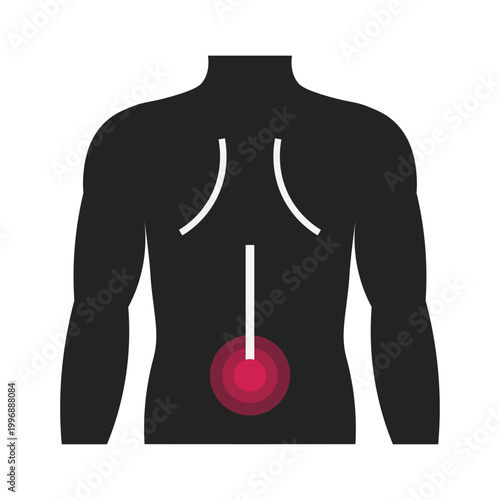 Isolated silhouette illustration of body parts experiencing back pain for health icons in clinics and neurologists.