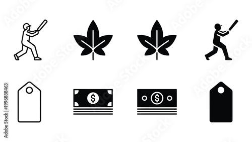 Contrast of sports, cannabis, and financial icons with tags