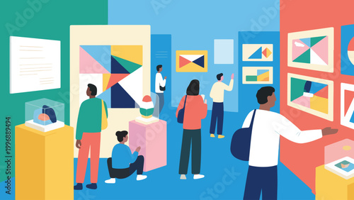 Illustration Of Visitors Exploring The Exhibition Vector Design Template