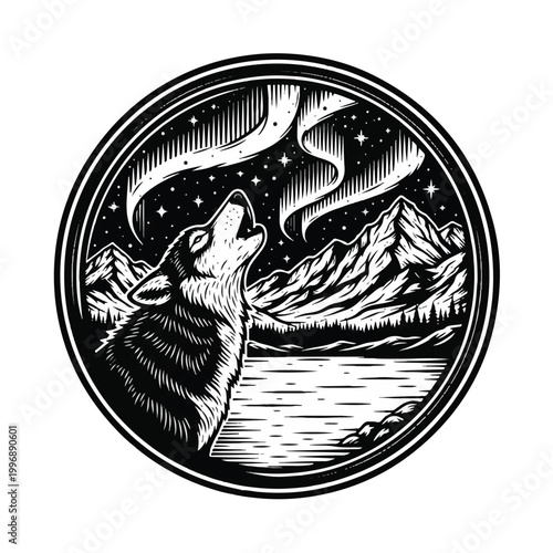 Wolf howling at night sky.