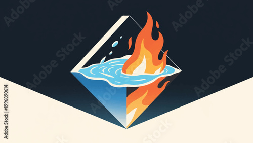 Illustration Of Water And Fire Merging Into Geometric Shapes Vector Design Template