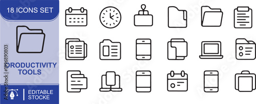 Set of black vector web design business and office icons including phone document mail laptop camera home file and mobile symbols for internet and computer use 