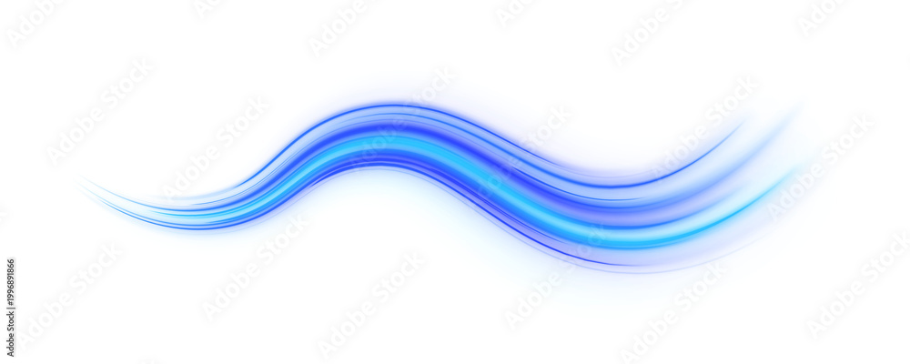 Naklejka premium Blue neon waves flow across digital express roads PNG. Bright energy trails create dynamic motion. Futuristic city looks fast and modern.