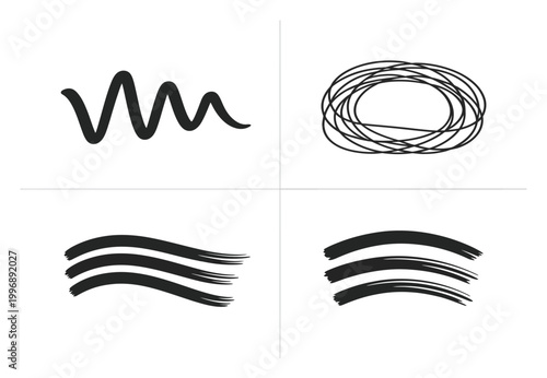 Collection of Abstract Brush Strokes and Scribbles on White Background