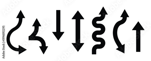 Collection of Black Arrows Showing Various Directions and Paths
