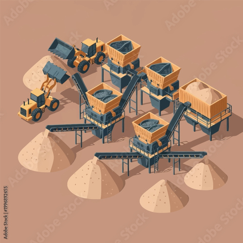 Industrial mining quarry with heavy machinery.