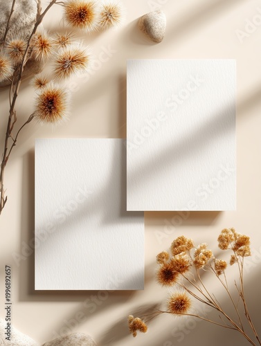 Minimalist Wedding Invitation Mockup with Dried Flowers