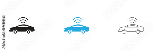 Autonomous car technology flat and outline icons. Set of autonomous car and smart vehicle icons including sensors, navigation, AI systems, and safety features for modern mobility concepts.