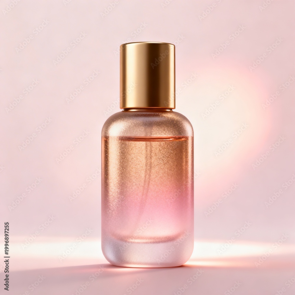 Naklejka premium Elegant Frosted Glass Cosmetic Bottle with Gold Cap