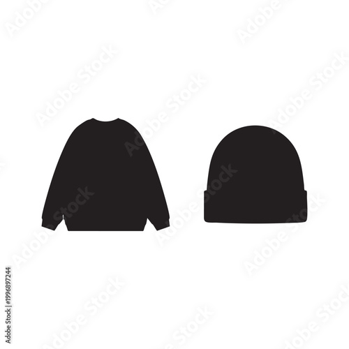 Black beanie hat and jacket icon vector illustration.