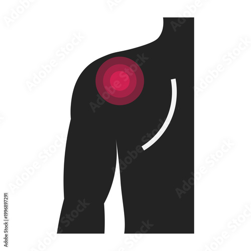 Isolated silhouette illustration of a body part experiencing pain in the shoulder for health icons in clinics and neurologists