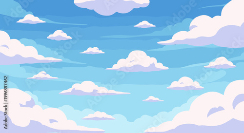 Serene and dreamy illustration of a sky with fluffy clouds evokes a feeling of peace and can be used for website backgrounds or marketing materials.