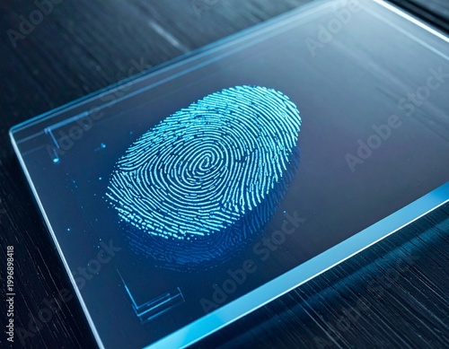 fingerprint on a screen, artificial intelligence identification and database concept
