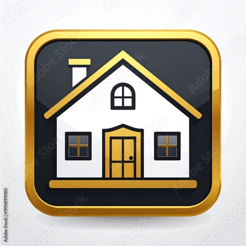 Home Icon with Gold Accent: A detailed graphic of a house featuring a golden frame and accent, symbolizing property and ownership.