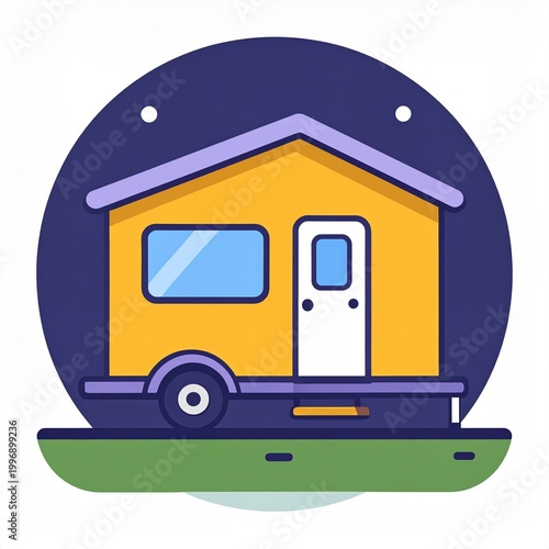 Tiny House Adventure: A charming, compact house on wheels, ready for open road journeys and embracing minimalist living, stands against a night sky canvas. 