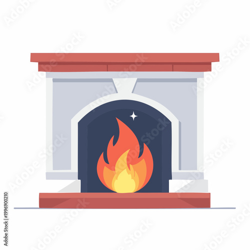 Illustration of a fireplace with a warm fire burning