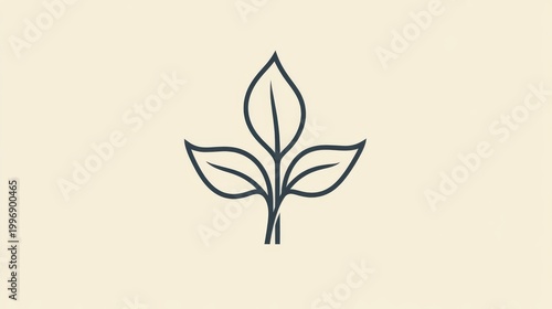 Bold line icon of a plant sprout with curved leaves and subtle shadow, eco-friendly symbol, perfect for UI and sustainability branding
