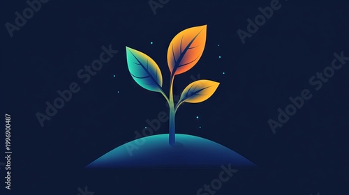 Isolated digital icon of growing sprout with soft gradient fill, flat style with rounded shapes, representing growth and renewal