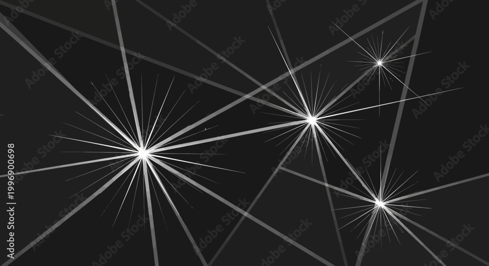 Obraz premium Abstract Geometric Background with Glowing Stars and Light Rays