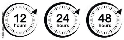 Time's Progression: 12, 24, 48 hours clock concept. concept of time passing, time symbol, temporal dynamics, measurement.
