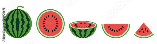 Watermelon Slices and Whole: A vibrant depiction of the refreshing summer fruit. Fresh watermelon, juicy fruit, sweet treat, fruit slices, healthy eating.