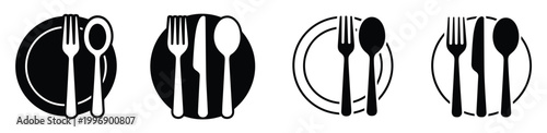 Dining Essentials: a set of utensil icon design. Plate, fork, knife, and spoon. Ready for dinner, restaurant icon, restaurant set, utensil logo.