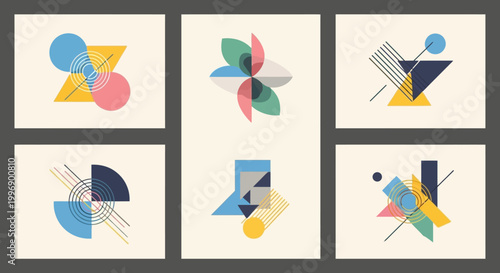 Abstract Geometric Composition Set with Minimalist Shapes and Modern Color Palette
