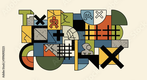 Abstract Geometric Composition with Shapes and Symbols