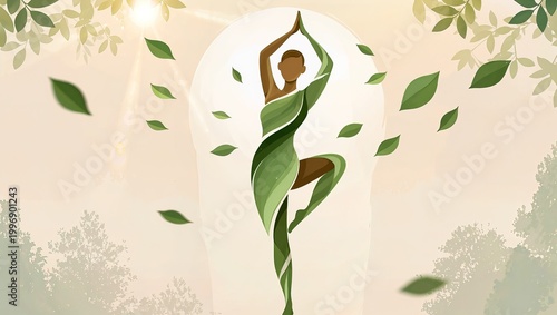 Leaf Body Woman in Tree Pose Soft Woodland Light Nature